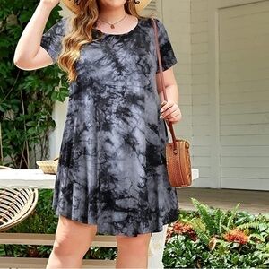 Black and White Tie Dye Swing Dress (Sz 1X)